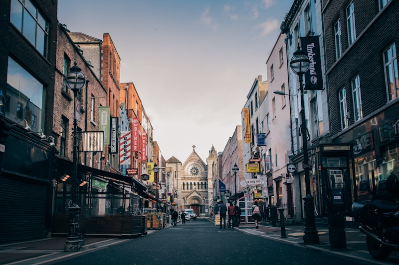 A row of coloured shopfronts in Dublin
